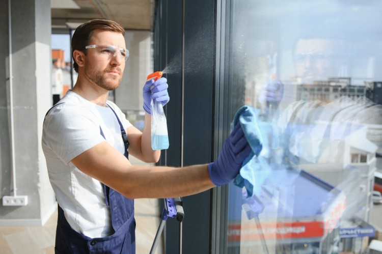 Professional Cleaner cleaning glass windows