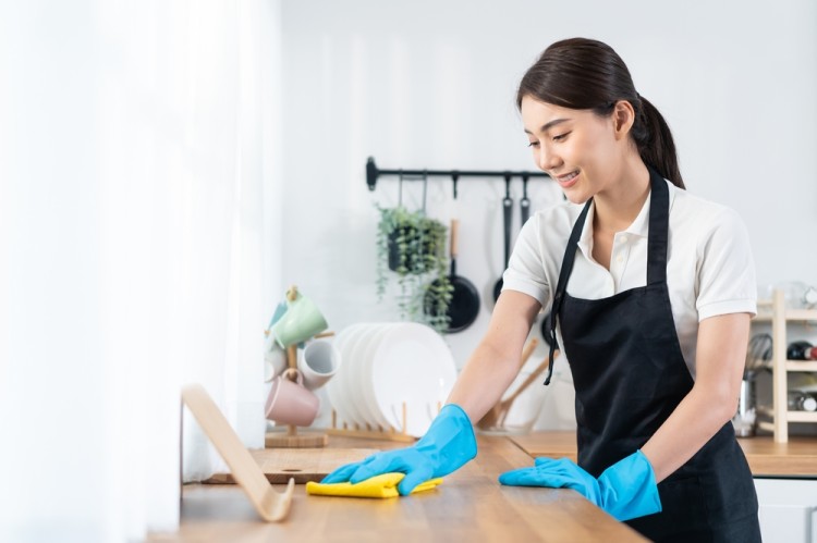 Professional cleaner cleaning kitchen